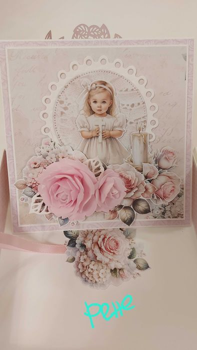 Елегантна картичка в кутия за бебе и кръщене, ръчно изработени