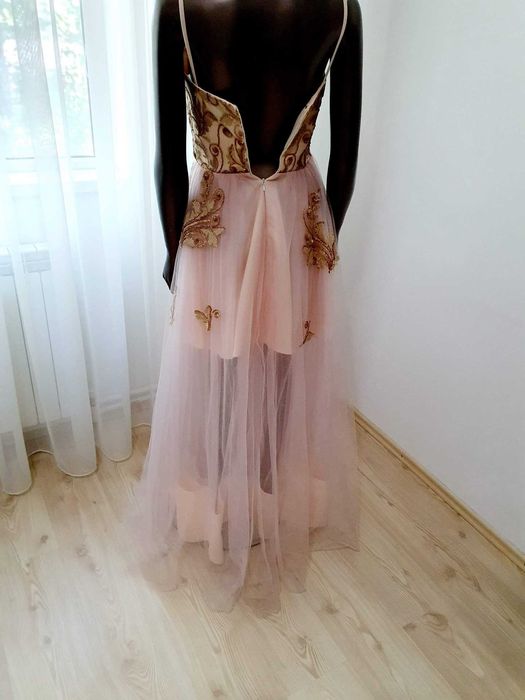 Rochie de seara, din tulle cu dantelă aplicată și fulgi