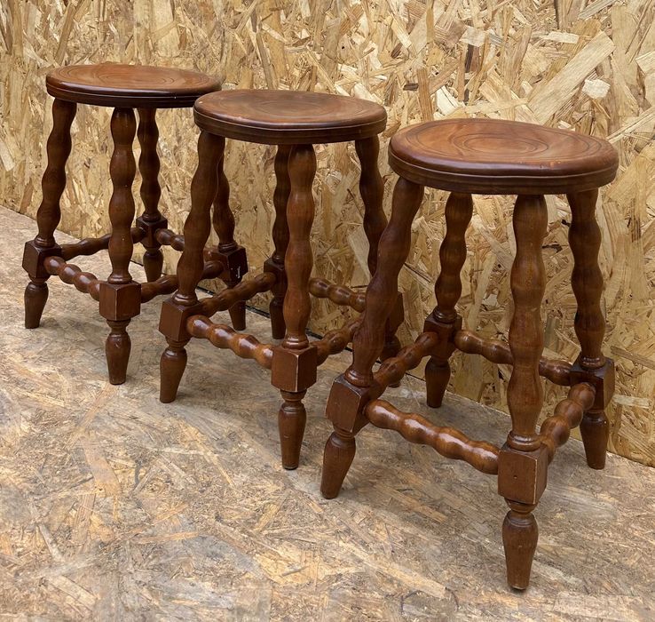 3 buc Scaunel Vintage din Lemn masiv stil rustic; Taburet; Scaun