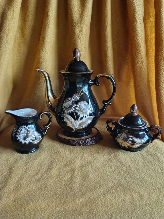 Ceainic/Cafetieră, latieră și zaharniță porțelan Vintage S&G Keramik G