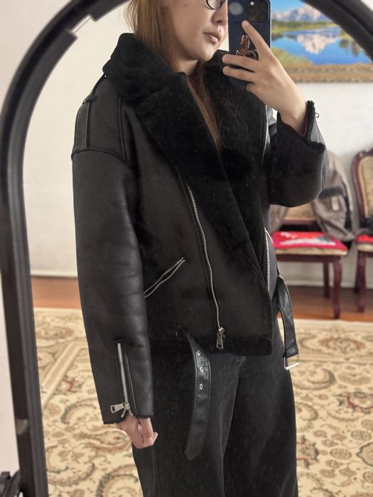 Черная дубленка авиатор, L,  новая