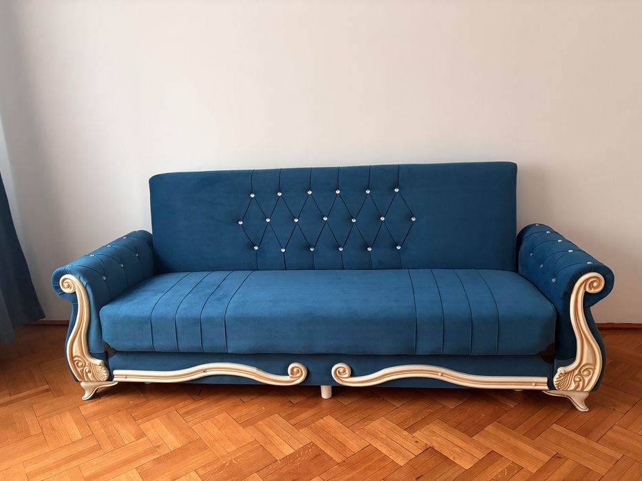 Vand Canapea Extensibila Turquoise si Bej