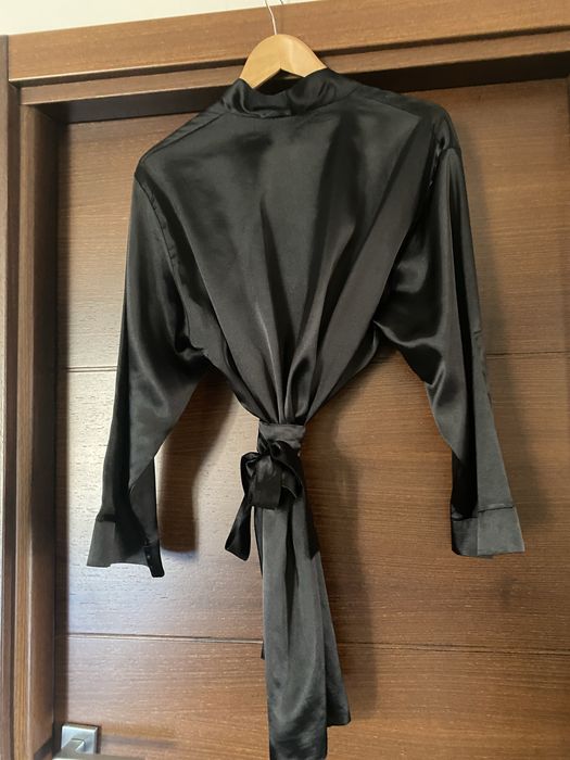 Halat de casa din saten negru M