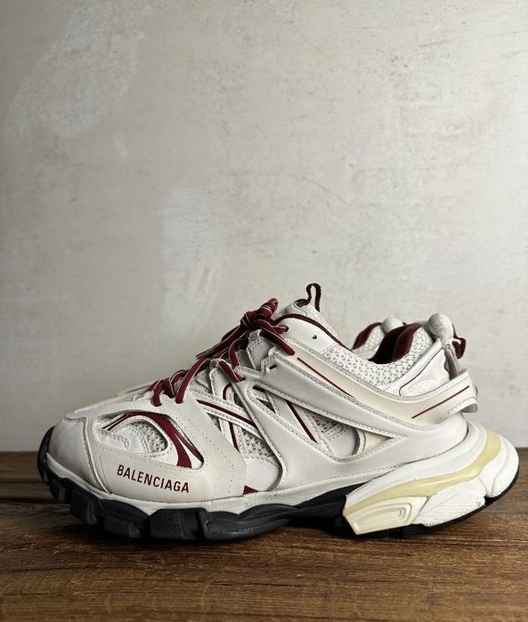 Balenciaga Low Track Trainers Rubber Leather White/Burgundy 100% Originali