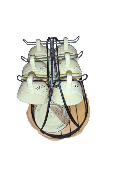 Set de cafea de 6 cești cu suport metalic