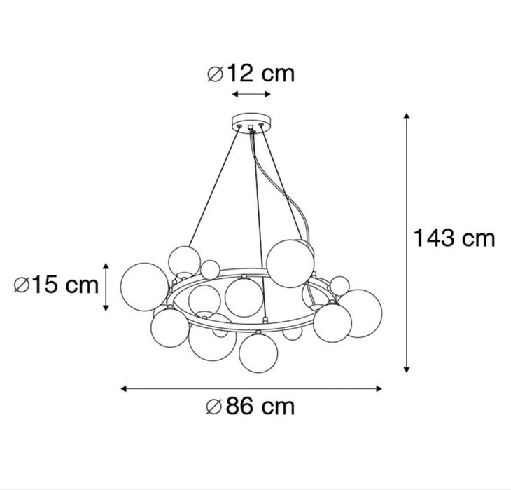 НОВА! Дизайнерска таванна лампа с кехлибарени стъклени балони 12x G9
