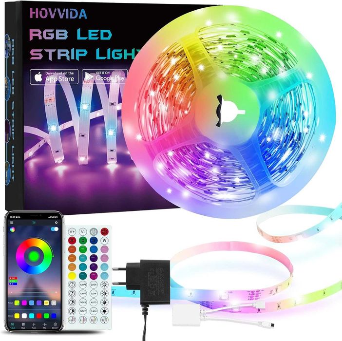 RGB LED лента HOVVIDA – 5 м, дистанционно + управление през приложение
