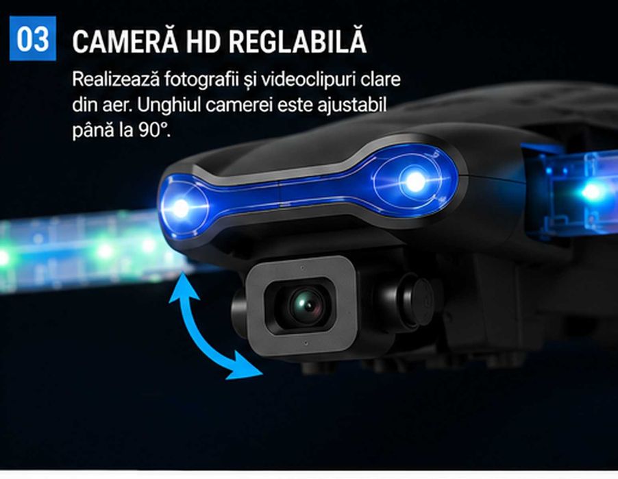 Mini Drona Pliabila Light Edition cu Camera Duala HD, Wi-Fi FPV si 2 Baterii – Raza de Control de pana la 100m
