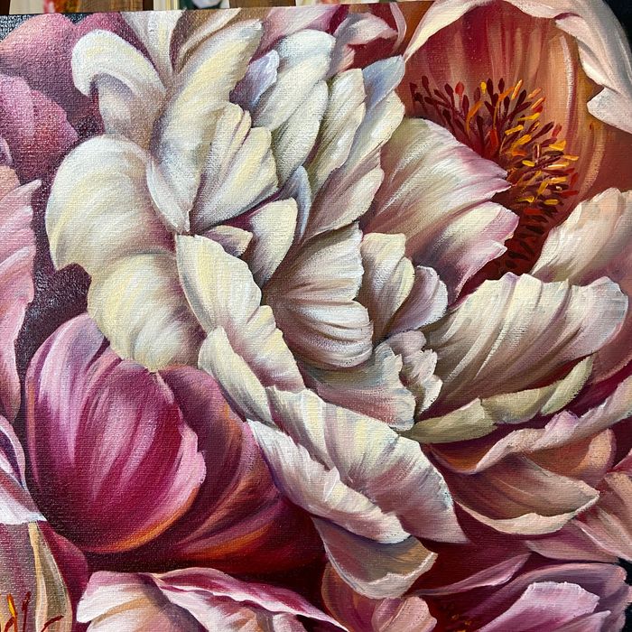 Картина  маслом цветы