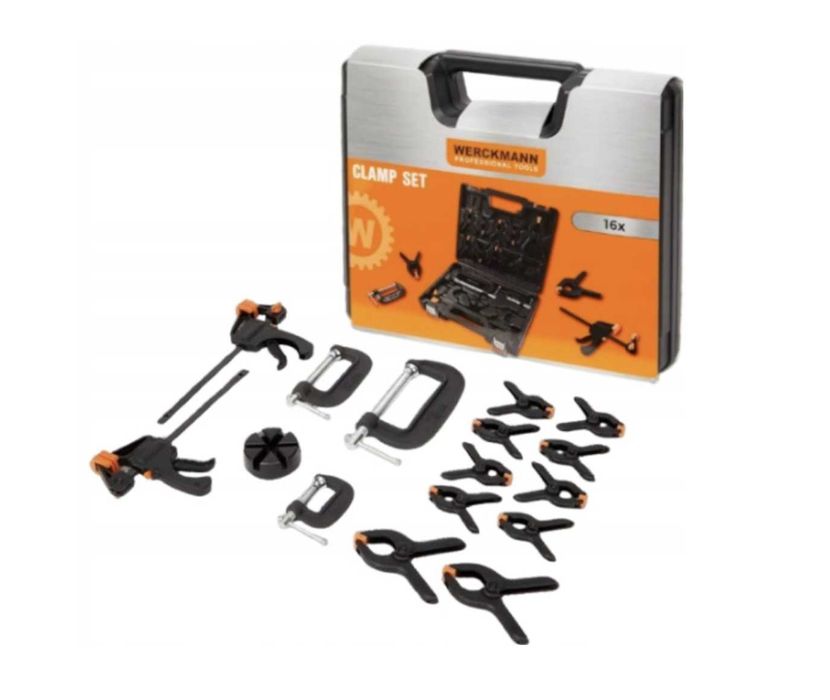 Професионален комплект дърводелски скоби 16 части в твърд куфар