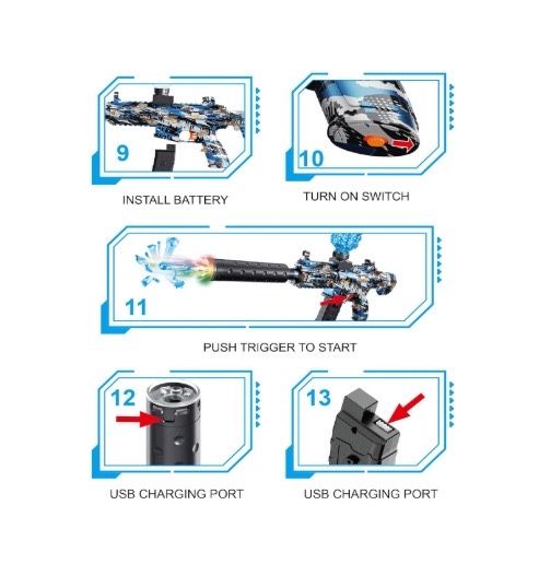 Pistol electric M416 cu bile gel, Acumulator, Reincarcabil, si Lumini