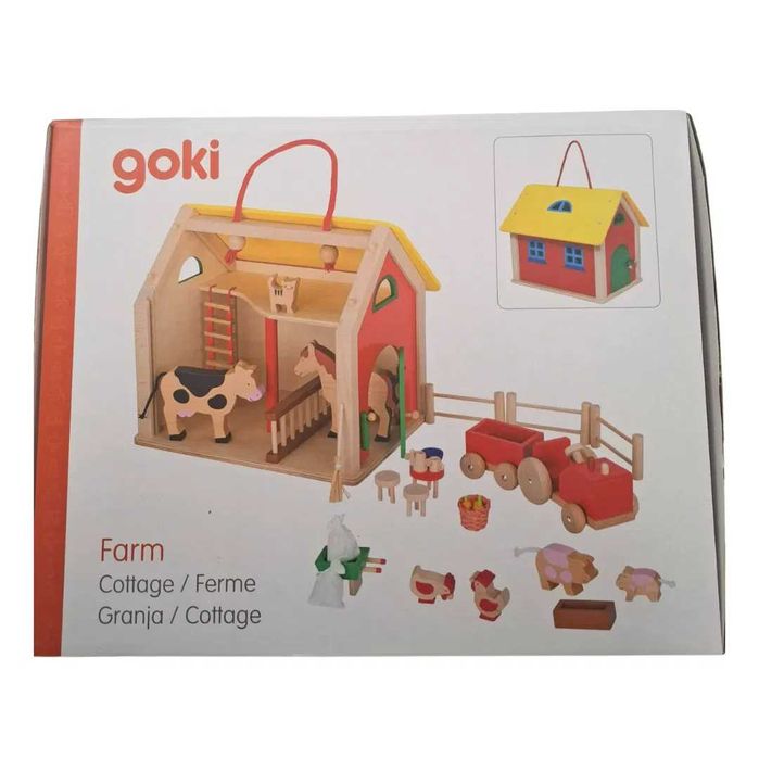 Ferma animalelor, cu 31 accesorii, de lemn, tip cabana, 3 ani+