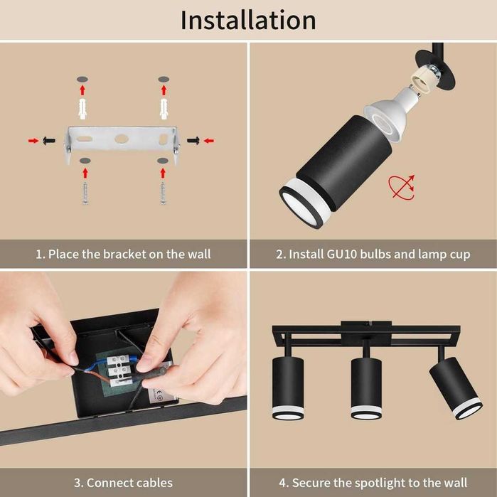 Spot de tavan LED reglabil Dehobo, spot de perete interior GU10
