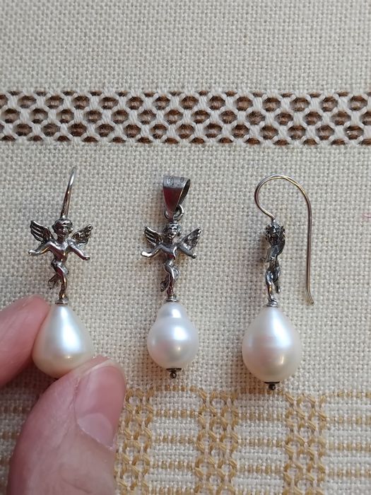 Set argint îngerași cercei si pandantiv