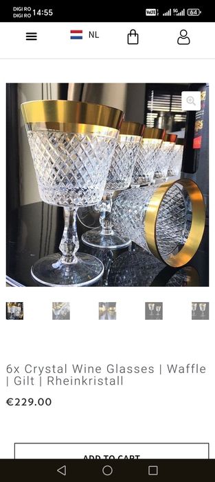 Pahare Cristal placate cu Aur de 24K Vintage