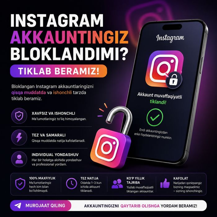 Instagram akkaunt blockdan ochish