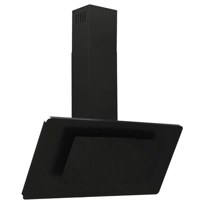 Hotă de perete negru 90 cm oțel inoxidabil şi sticlă securizată