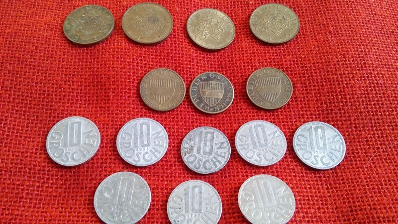 Австрийски монети, 15 броя, емисии от 1962г. до 1993г., много запазени