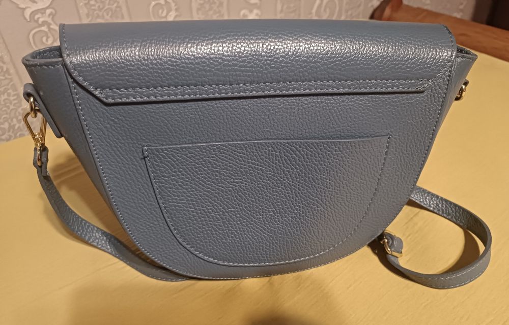 Сумка седло, кожа, серо-голубой