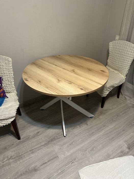 Кухонный стол, круглый раздвижной, дерево железо