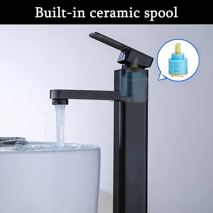 Висок, Матово черен смесител за мивка за баня, едноръкохватков