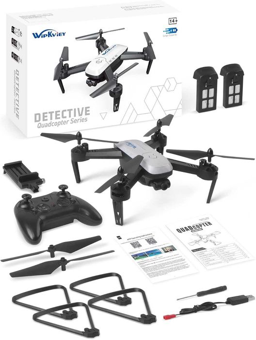 Drona Quadcopter Wipkviey T6 DETECTIVE cu camera 1080P + 3 acumulatori