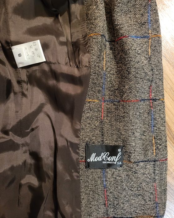 Sacou office din stofa, jacheta în carouri tweed, Masura 38