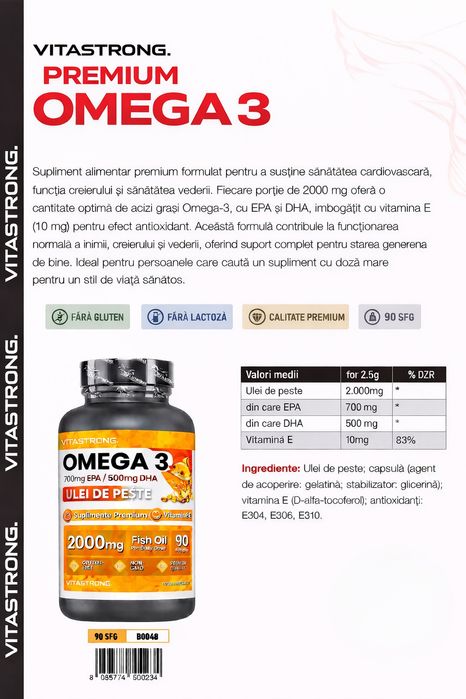 Premium OMEGA 3 90 capsule moi concentrație mare EPA si DHA