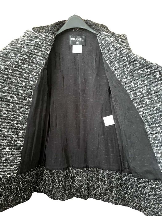 7k Chanel Black Gray Tweed CC Logo Buttons Jacket Coat Size 36-38