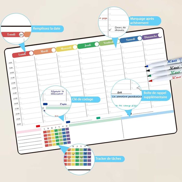 Магнитен седмичен календар - планер, за хладилник 42x28 см бяла дъска