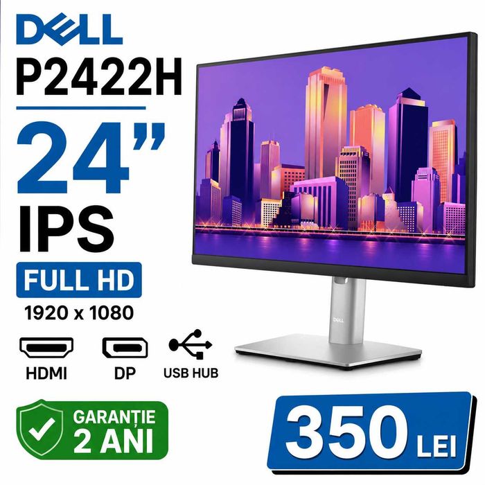 Monitor Dell P2422H 24" IPS Full HD HDMI DP USB Garanție 2 Ani