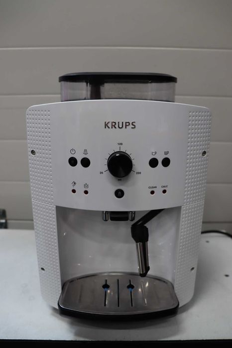 KRUPS Essential White машина за кафе на зърна, кафемашина, мелачка за зърна, машина за еспресо, 2 чаши, автоматично почистване, дюза за пара, капучино
