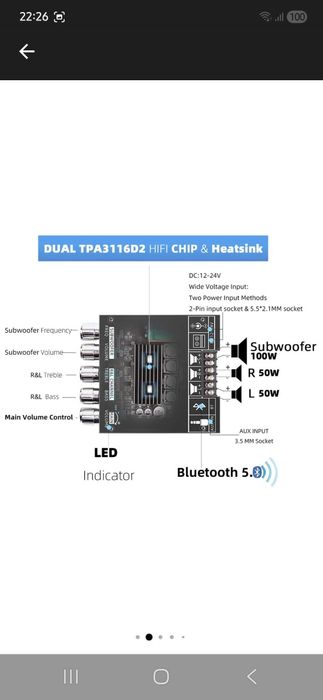 Amplificator audio, Zk TB21, 2.1 canale, subwoofer ultra-puternic