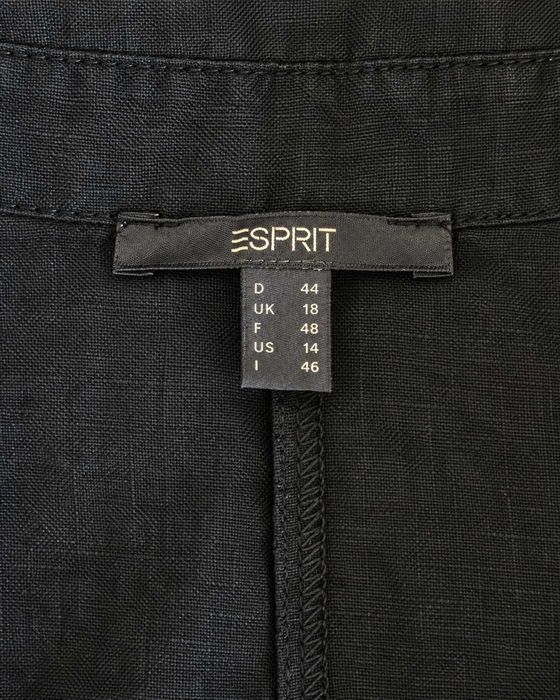 Salopetă damă ESPRIT din 100% in, neagră, croială wide leg cu cordon în talie, Mărimea XL