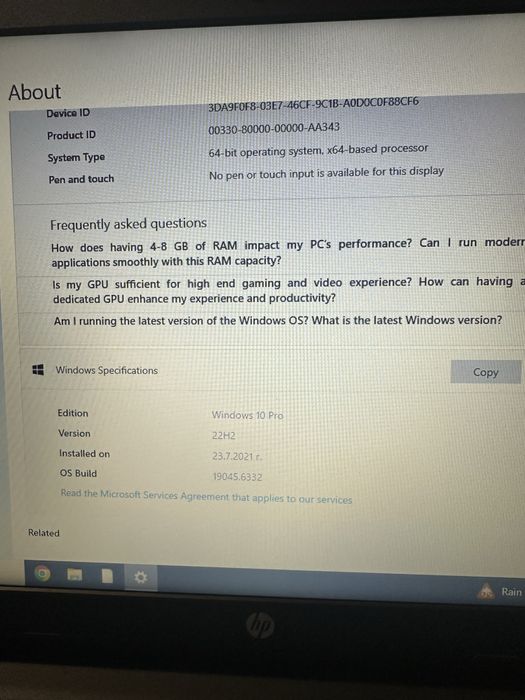 Лаптоп  HP  sn: cnd54905m7