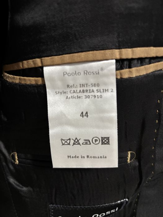Costum negru | Paolo Rossi | 44 Slim fit | 100% lână