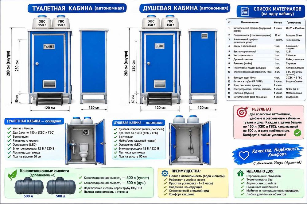 Автономные Душевые и туалетные кабины