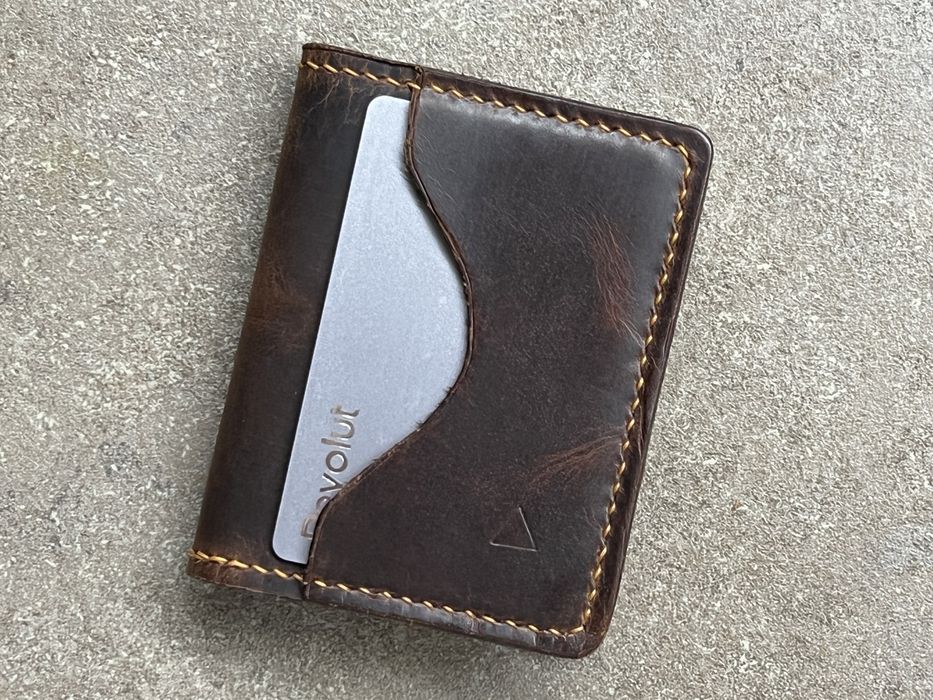 Vand portofel piele handmade pentru carduri, minimalist