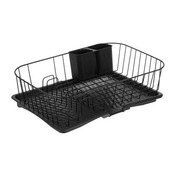 Сушилник за чинии с тавичка Mercado Trade, Метал, Черен