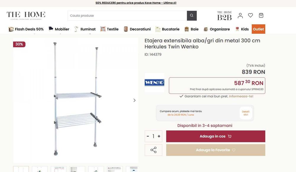 Etajera extensibila alba/gri din metal 300 cm Herkules Twin Wenko