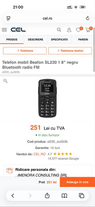 Telefon mobil pentru seniori Beafon SL230LTE. Nou, nefolosit