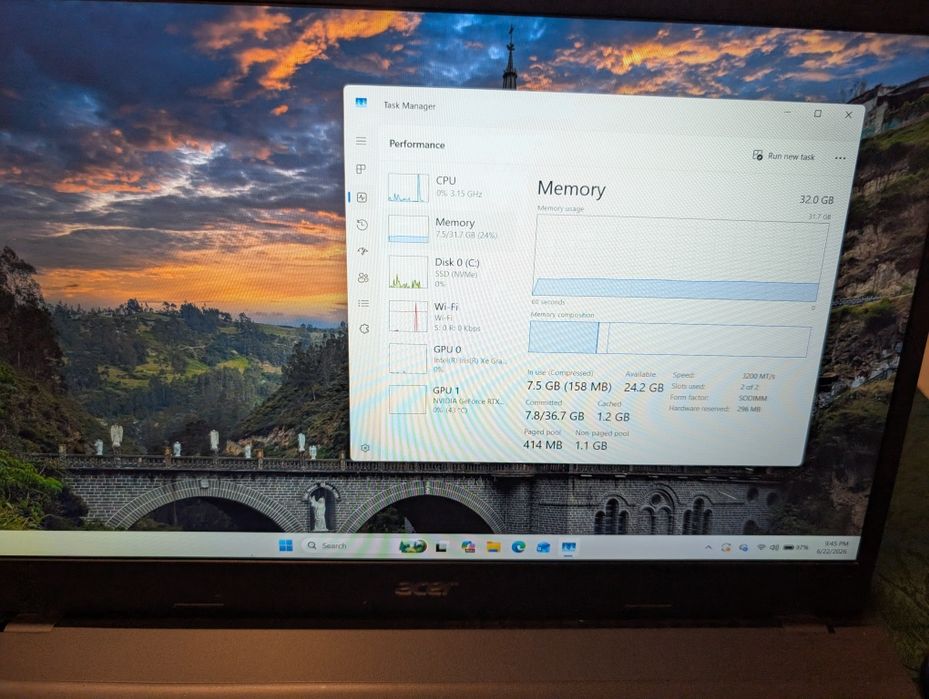 Laptop Gaming Acer aspire A715 - 32 GB ram