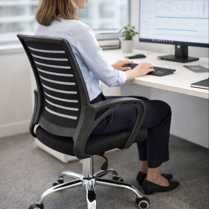 Въртящ се офис стол - регулируема височина и ергономични подлакътници