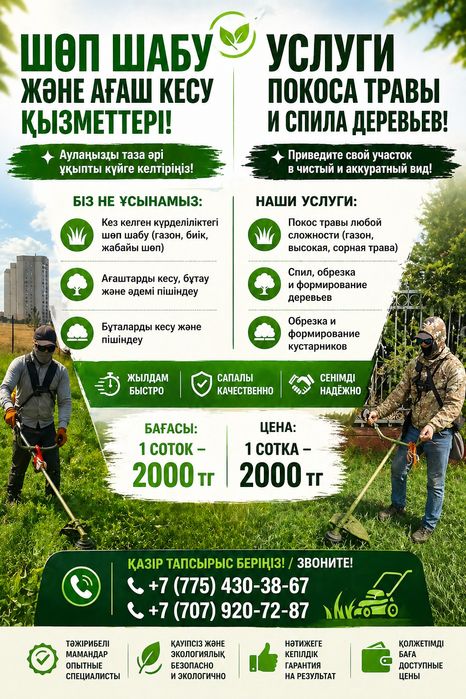 Услуги покоса травы и спила деревьев