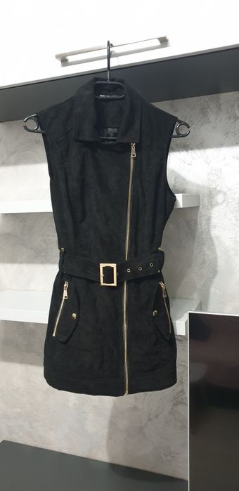 Jacheta Select fara maneci, piele intoarsa, 34/XS, Negru