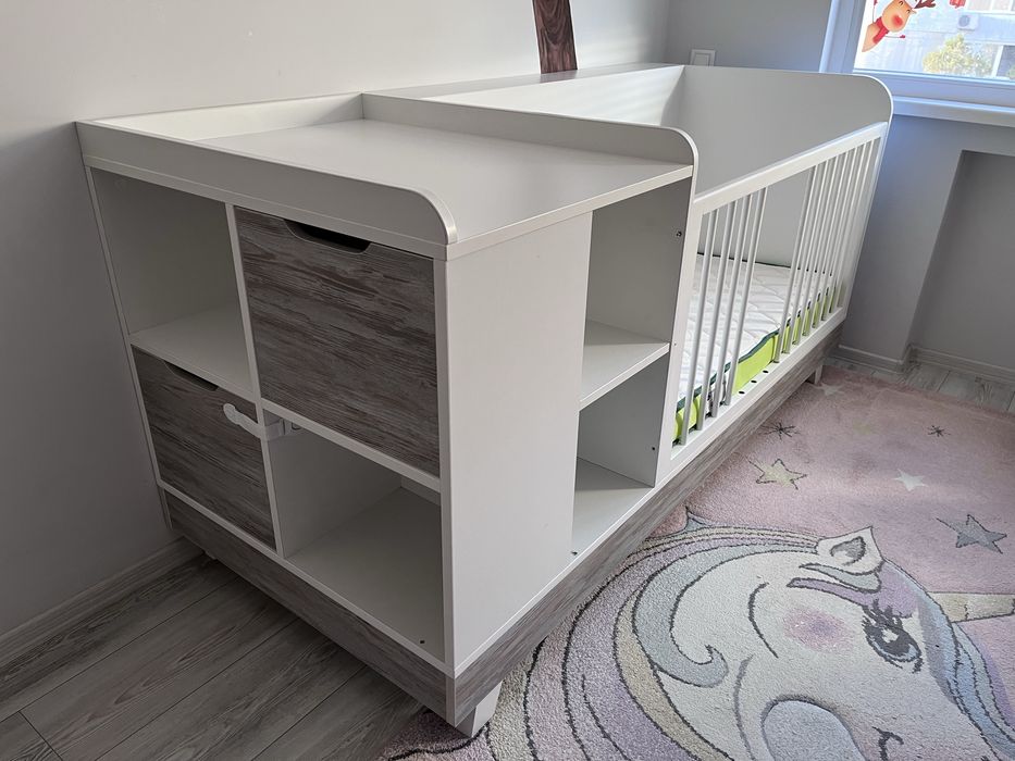 Детска дървена кошара с повивалник и матрак