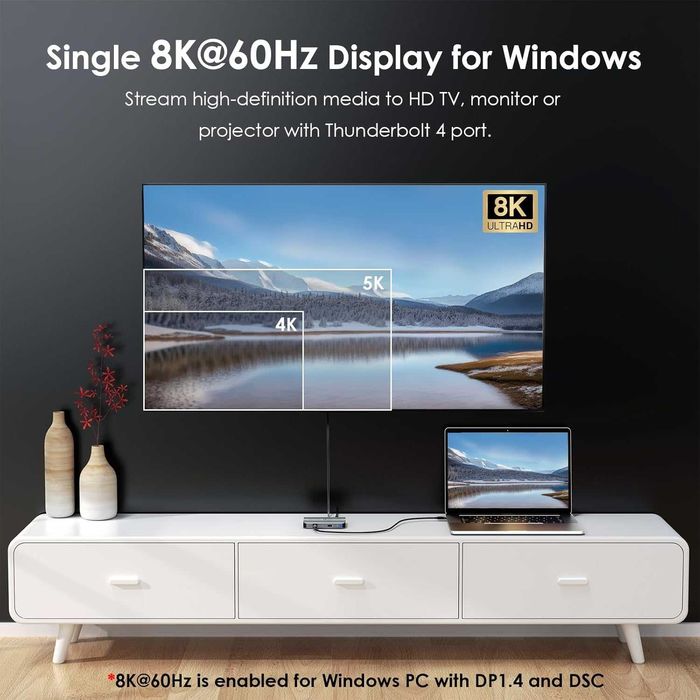 Докинг станция Thunderbolt 4, WAVLINK USB C хъб, двоен 4K/60Hz дисплей