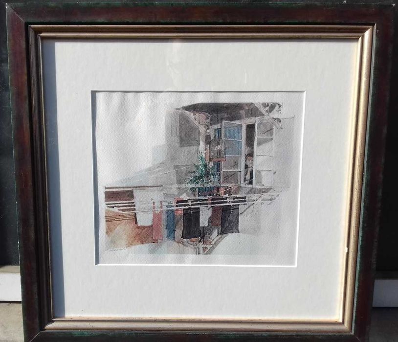 Tablou vechi - femeie la fereastra - semnat