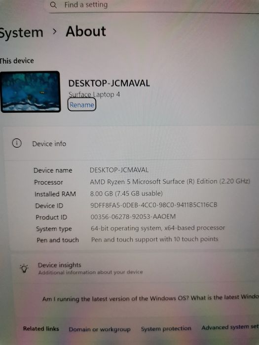 Microsoft Surface Laptop 4 Ryzen 5 4680U 8Gb 256gb touchscreen