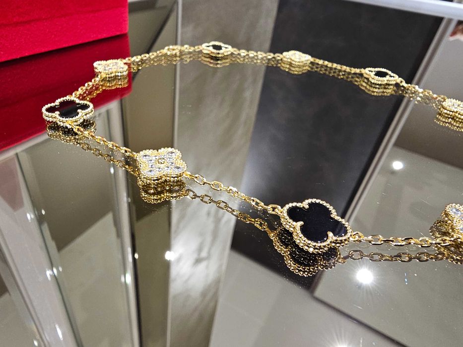 Van Cleef & Arpels VCA Gold Black Alhambra 10 Motif Дамско Колие